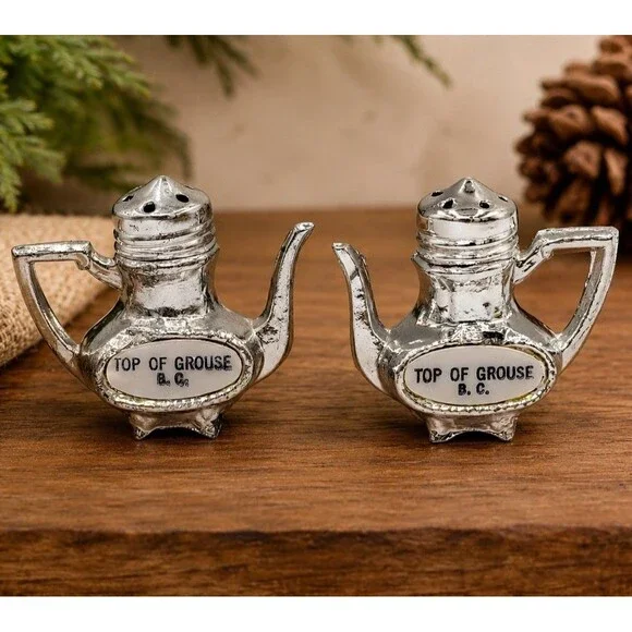VTG Made In Japan Teapot Salt & Pepper Shakers Top Of Grouse BC Canada Set 2