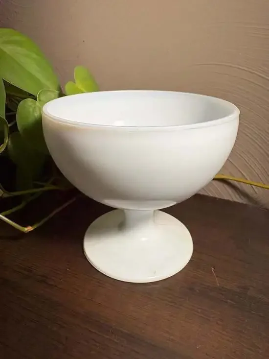 Vintage White Milk Glass Pedestal Compote Bowl