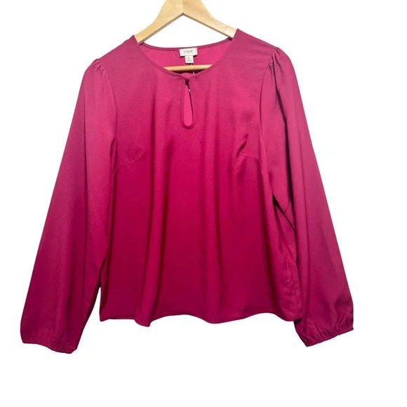 New‎ J. Crew Burgundy  Long Sleeve Keyhole Neck Blouse Top Women's Size L