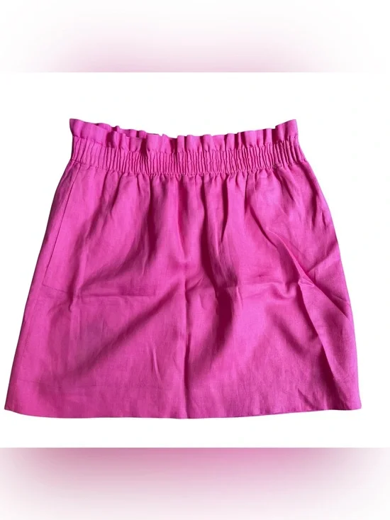 J.Crew Pink 100% Linen Paperbag Waist Mini Skirt Size 4