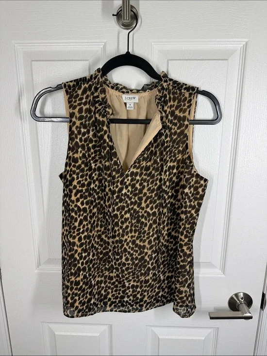 J Crew leopard print tie neck sheer lined blouse size small