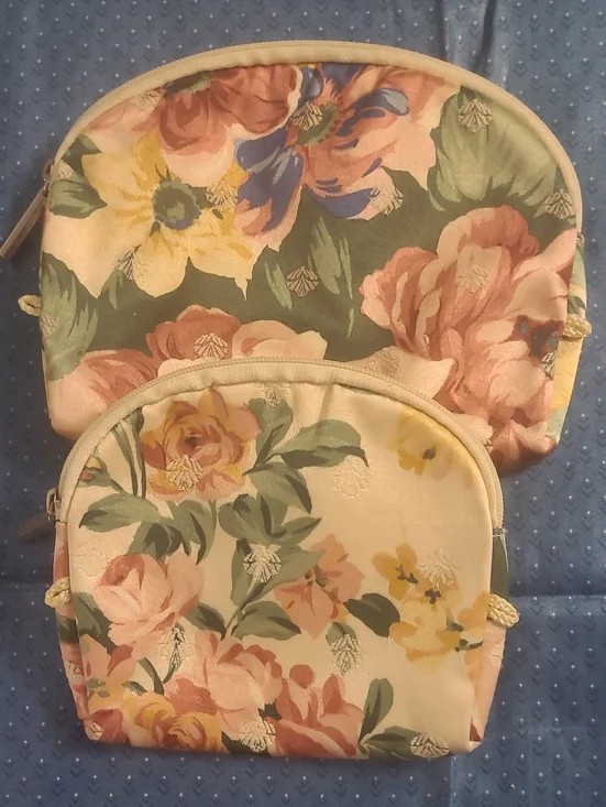 Modella Floral Canvas Cosmetic Bag Set — Pink, Green & Yellow