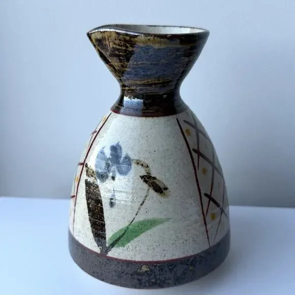 Japanese Pottery Sake Bottle Jug - Stamped/Signed Mashiko Style 5 1/2