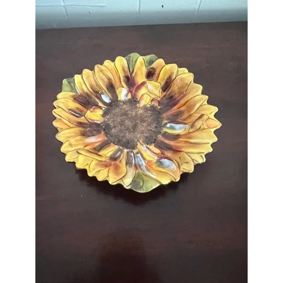 Clay Art Ceramic Sunflower Bowl Hand Painted Yellow Brown Floral 5.5