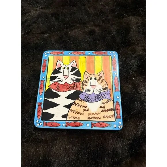 Catzilla Candace Reiter Handpainted Art Deco Ceramic Tile Trivet Kitty Cats