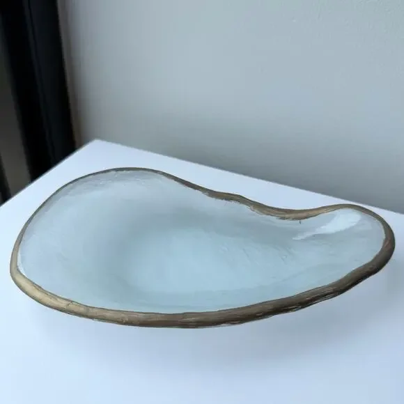 Annieglass By Annie Morhauser Glass Shells Oyster Tray - CA Distressed Gold Rim