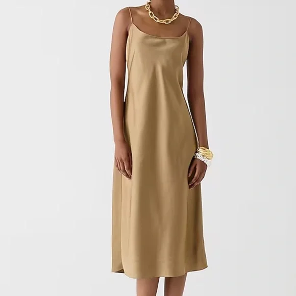J crew Gwyneth slip dress in luster charmeuse camel