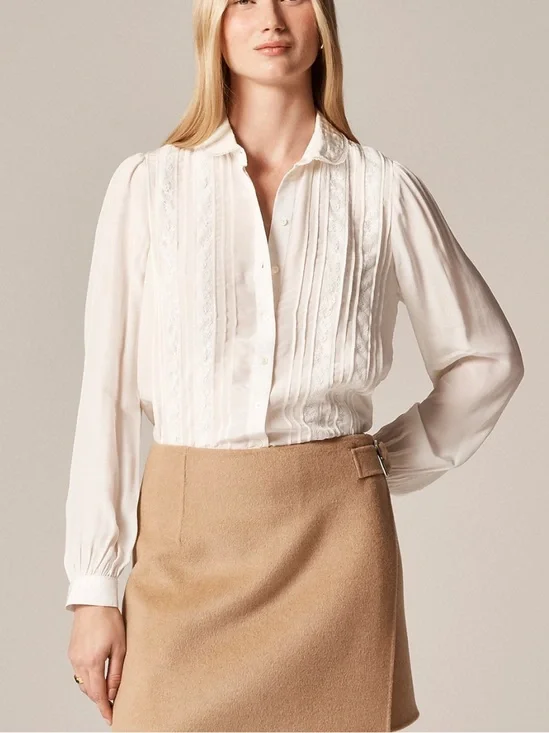 J crew ivory Lace-trim button-up shirt with club collar