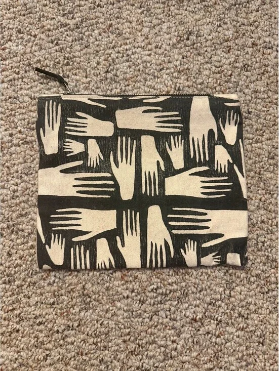Julia Canright artistic hands screen print black/cream zippered pouch