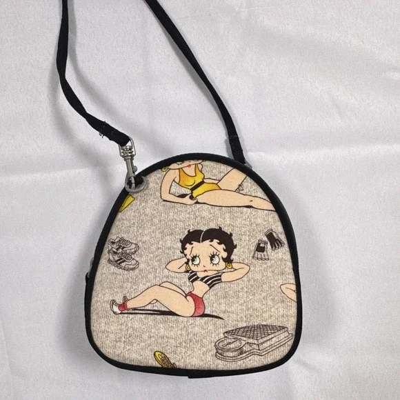Rhinestone Express Betty Boop Fabric Zip Purse #2031 6x6 in Beige 2004