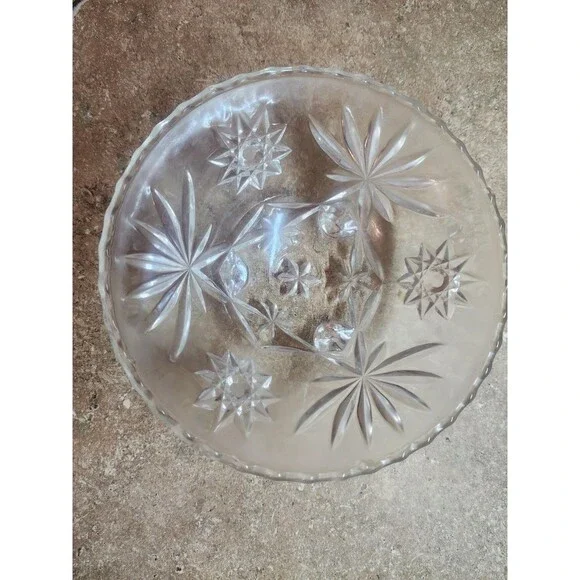 Vintage Candy Nut Bowl Clear Pressed Glass 3 Foot Starburst Sawtooth Rim