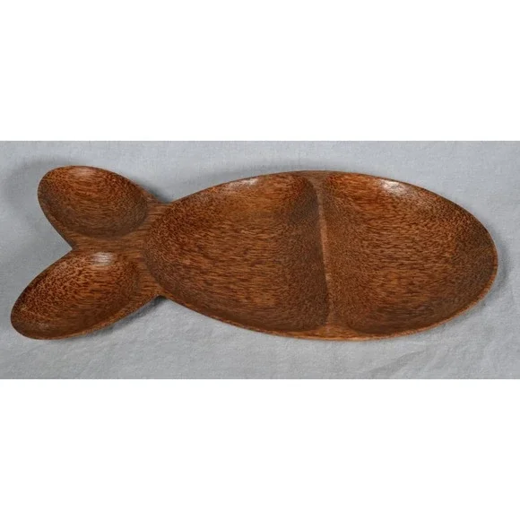 Vintage Coconut Wood Fish Serving Tray Plate Tropical Coastal Decor 13