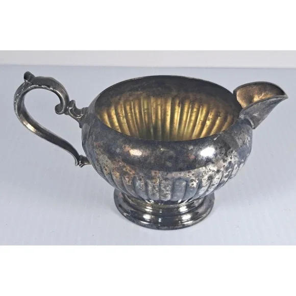 VTG FB Rogers Silver Co Silverplate Creamer Pitcher Gold Wash Interior Ribbed