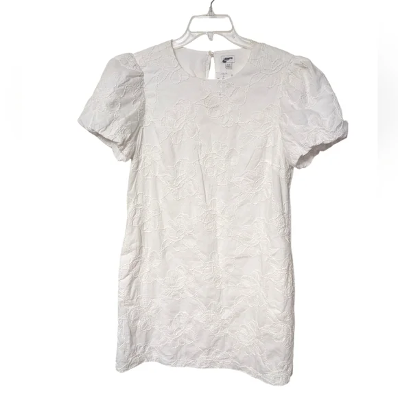 J.Crew Factory White Eyelet Puff Sleeve Floral Embroidered Mini Dress Pockets 12