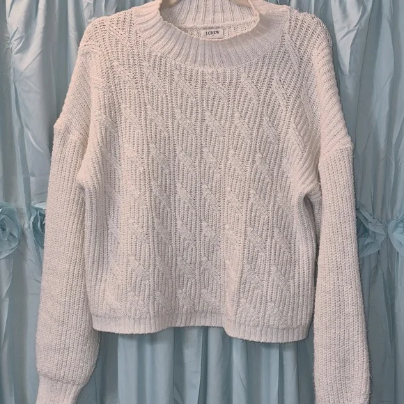 J Crew White Cable Knit Sweater Sz M