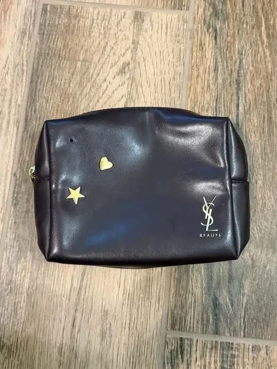 YSL Beaute Black Cosmetic Makeup Pouch with Gold Heart and Star Charms