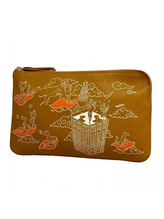Hermes Pouch Carre Pocket Long Swift Caramel Silver