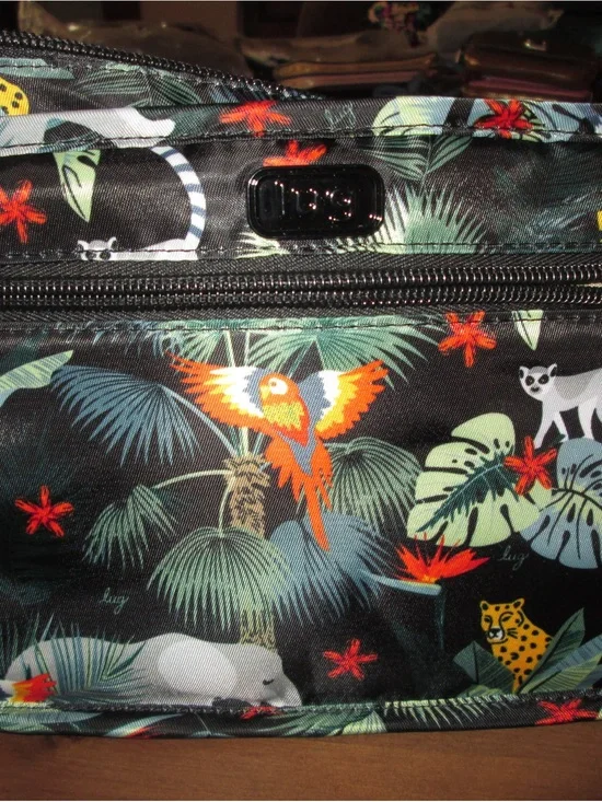 Lug Tropical Parrot Print Cosmetic Pouch - Black with Multicolor Print