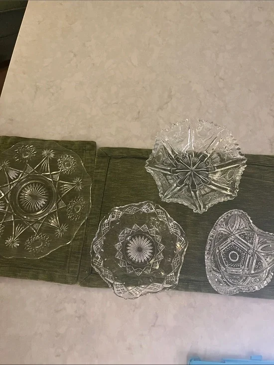 Vintage Lot of 4 Pieces of cut pressed glass bowls and plate host serving party