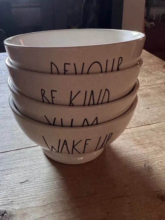 Rae Dunn White Ceramic Cereals Bowls Set with Black Lettering
