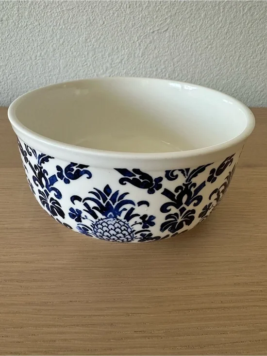 Blue and White Ceramic Serving Bowl - Classic Floral Pattern