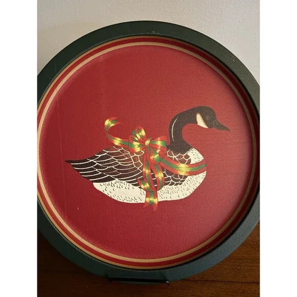 Wang’s Christmas Goose Duck Platter Tray Bow Holiday Vintage 1988 Metal Plate
