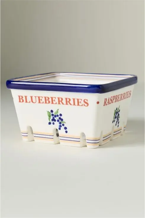 ANTHROPOLOGIE Lotta Berry Ceramic Basket Dish Square Stoneware Navy Small NIB