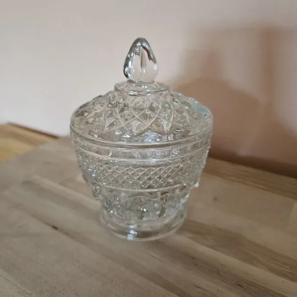 Vintage Anchor Hocking Wexford Sugar Bowl w/ Lid 1960s Pressed Glass