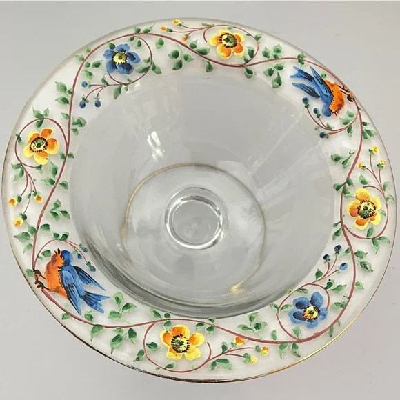 Vintage Westmorland Hand Painted Blue Bird‎ Floral Garden Compote Pedestal Dish