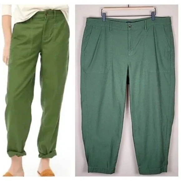 J. Crew Size 18 Cotton Camp Pants High Rise Crop Utility Green