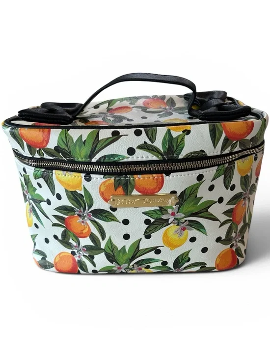 Betsey Johnson White Citrus Print Cosmetic Case with Black Trim