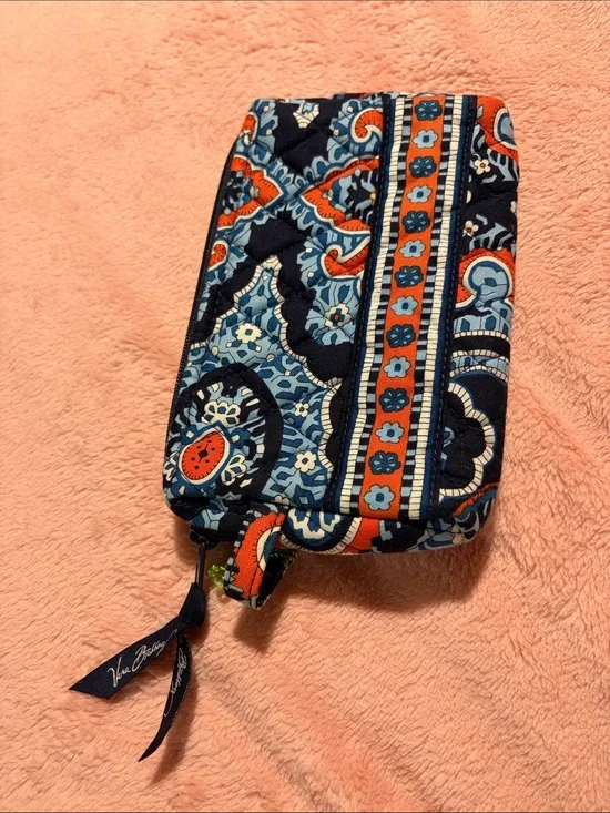 Vera Bradley Quilted Zip Small Cosmetic - Navy, Light Blue & Orange Paisley