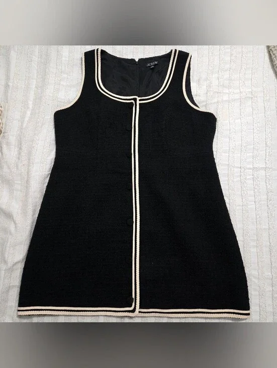 J. Crew - Sophia Tweed Sleeveless Mini Dress - Black w/Cream Piping