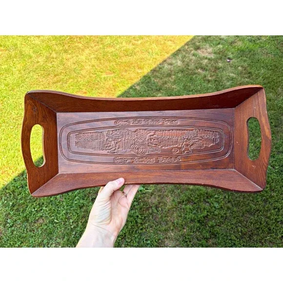 Vintage Wooden “ Give Us This Day Our Daily Bread” Bread Tray | Farmhouse