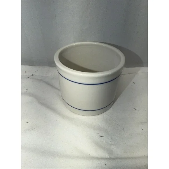 Vintage Norpro French Butter Keeper White With Blue Stripes