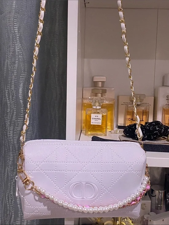 Dior White Quilted Bag with Pearl Accent