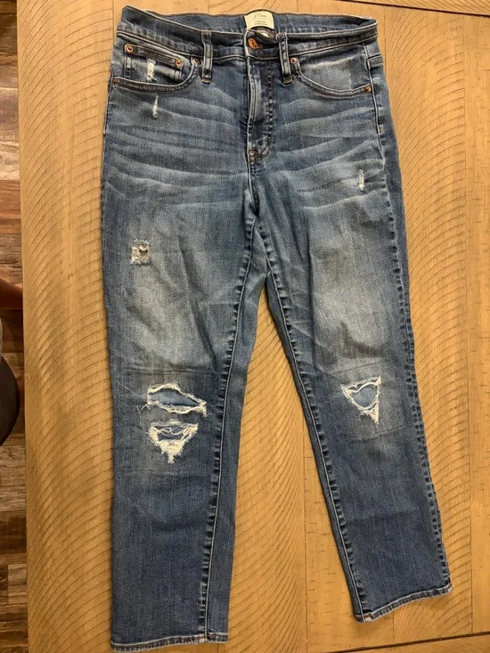 J. Crew Distressed Skinny Jeans in Medium Blue