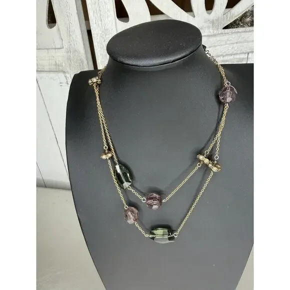 J. Crew Gold Tone Multi-Color Crystal Statement Necklace Long Layer