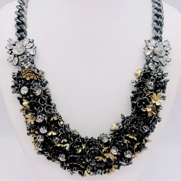 J. Crew Mixed Metal Flower Jeweled Mesh Necklace