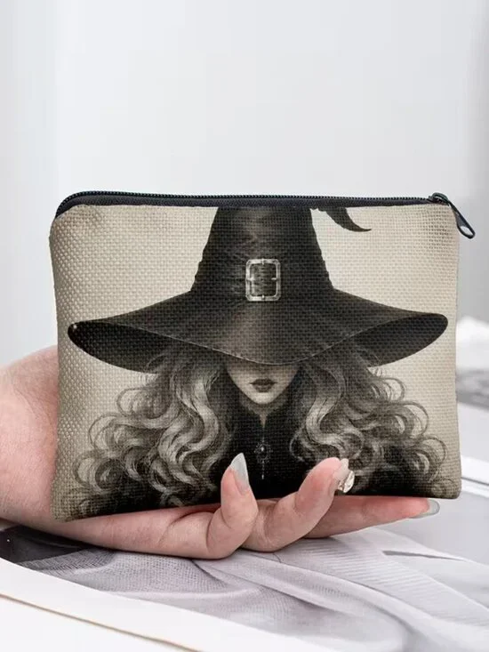 Halloween Gothic Witch w Curly Hair Makeup Bag Double-Sided 4.1