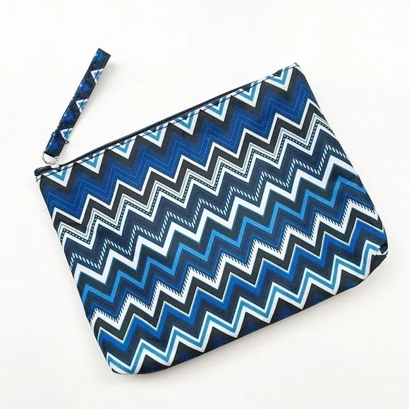 Blue/white chevron print travel cosmetic bag