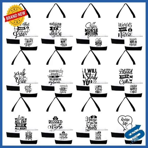 Canvas Tote Bags Set Nurse Appreciation Gifts Bulk Cosmetic Makeup Bags