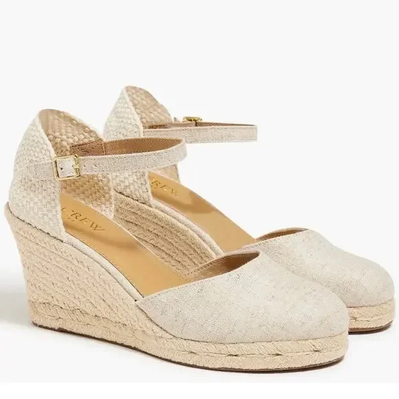 J. Crew NEW Ankle-Strap Espadrille Wedges Heels Shoes Ivory Cream Size 8 $128