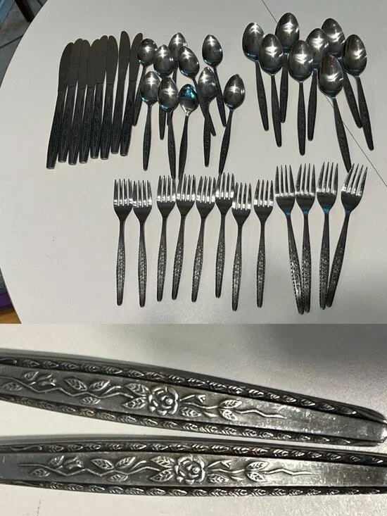 38 pc Vintage MCM Interpur INR7 Stainless Flatware Spoons Forks Knives Floral