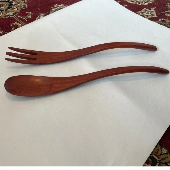 Wooden Salad Servers Spoon Fork Set Serving‎ Utensils Kitchen Tools