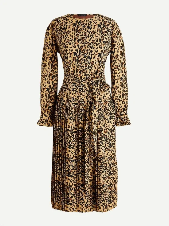 J. Crew Long Sleeve Leopard Wrap Dress in Camel and Black