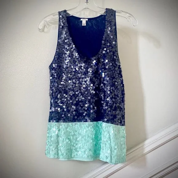 J. Crew Navy and Mint Sequin Tank Top