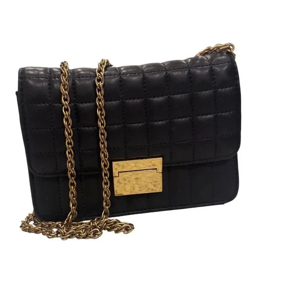J.Crew‎ Black Quilted Leather Crossbody Chain Strap Preloved 7.5x5.5x2