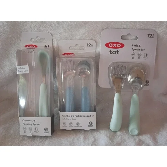 OXO Tot Baby Feeding Utensil Bundle 3 Pc Set Fork Spoon Feeding Spoon Travel...