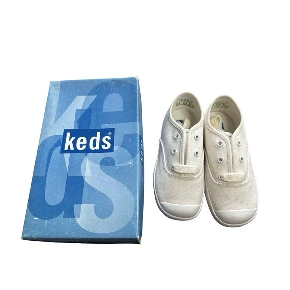 Vintage Childs white canvas KEDS sz 9 W new with‎ defects marks